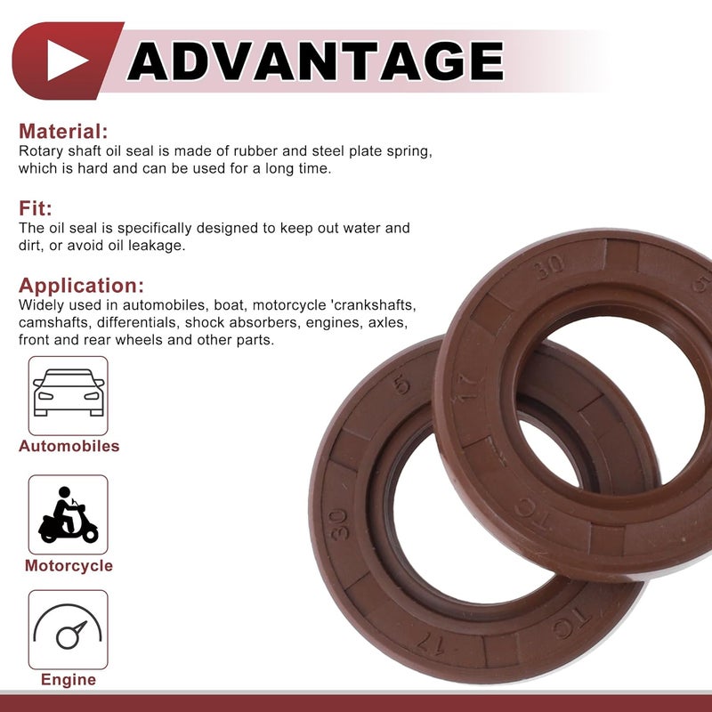 HEROFFIX Universal Oil Seal TC Seal Ring Rotary Shaft Seal 17x30x5mm High Pressure FKM Rubber Brown 2 Pcs - Image 4